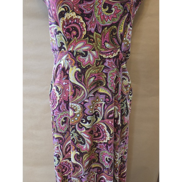 1960's Paisley Cap Sleeve Maxi Dress w Matching Tie Scarf Headwrap Hippy Size S - Picture 4 of 15